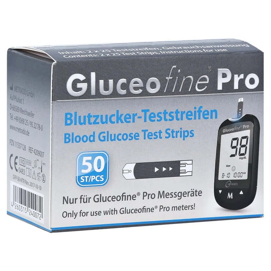 Gluceofine Pro blood glucose test strips 50 pcs.