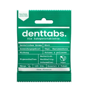 DENTTABS pastillas dentífricas stevia-menta sin flúor 125 unid.
