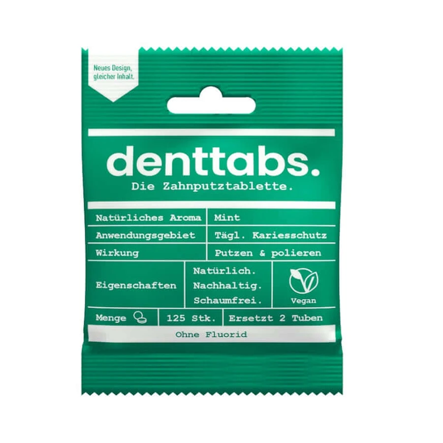 DENTTABS pastillas dentífricas stevia-menta sin flúor 125 unid.