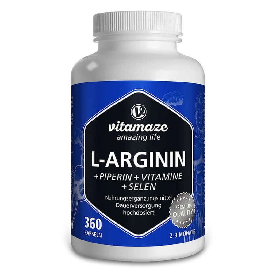 Vitamaze L-arginina 750 mg + piperina + vitaminas 360 St
