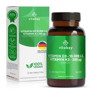 Vitabay Vitamin D3 10000 I.U. + K2 200 mcg Depot Tablets 180 St