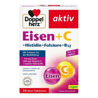 Double Heart Active Iron + C + Histidine + Folic Acid 30 Capsules