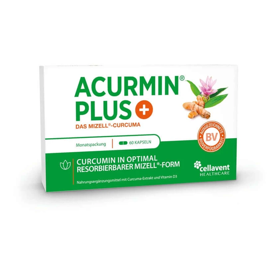 Gélules de curcuma les plus puissantes, 10 000 mg de curcuma - Acurmin PLUS® 60 pcs.