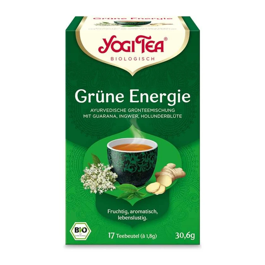 YOGI TEA, Green Energy, Té verde de hierbas ecológico 17X1,8 g
