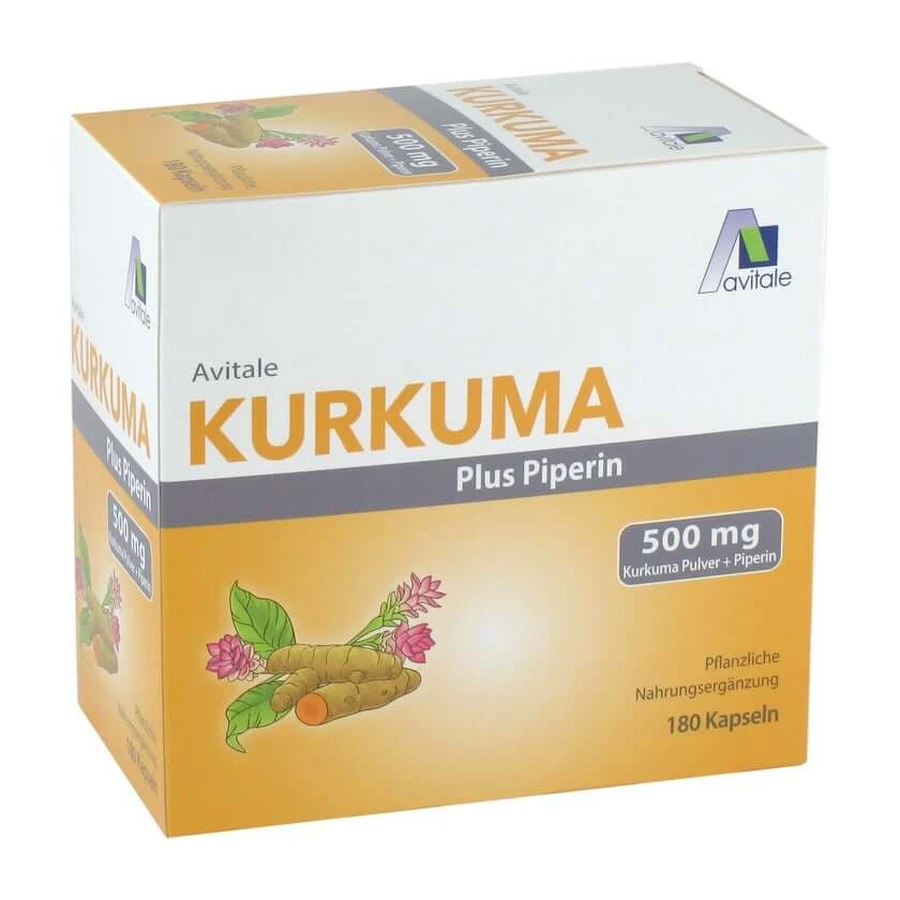 Kurkuma 500mg plus piperine capsules 180 Capsules