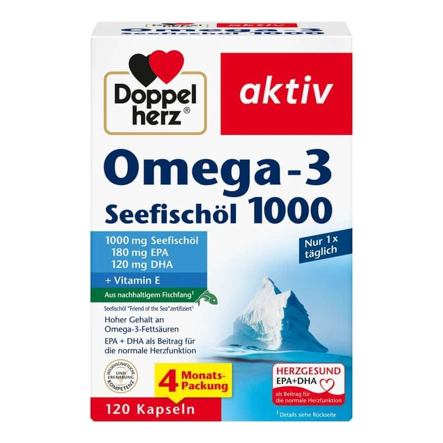 Doble Corazón Omega-3 Aceite de Pescado Marino 1000 Cápsulas 120 Cápsulas