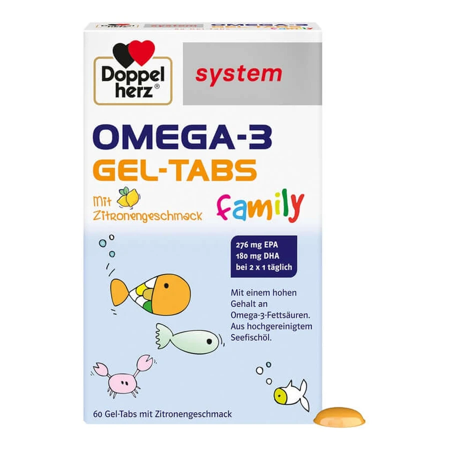 Doppelherz system Omega-3 Family Gel-Tabs avec arôme de citron 60 pcs.