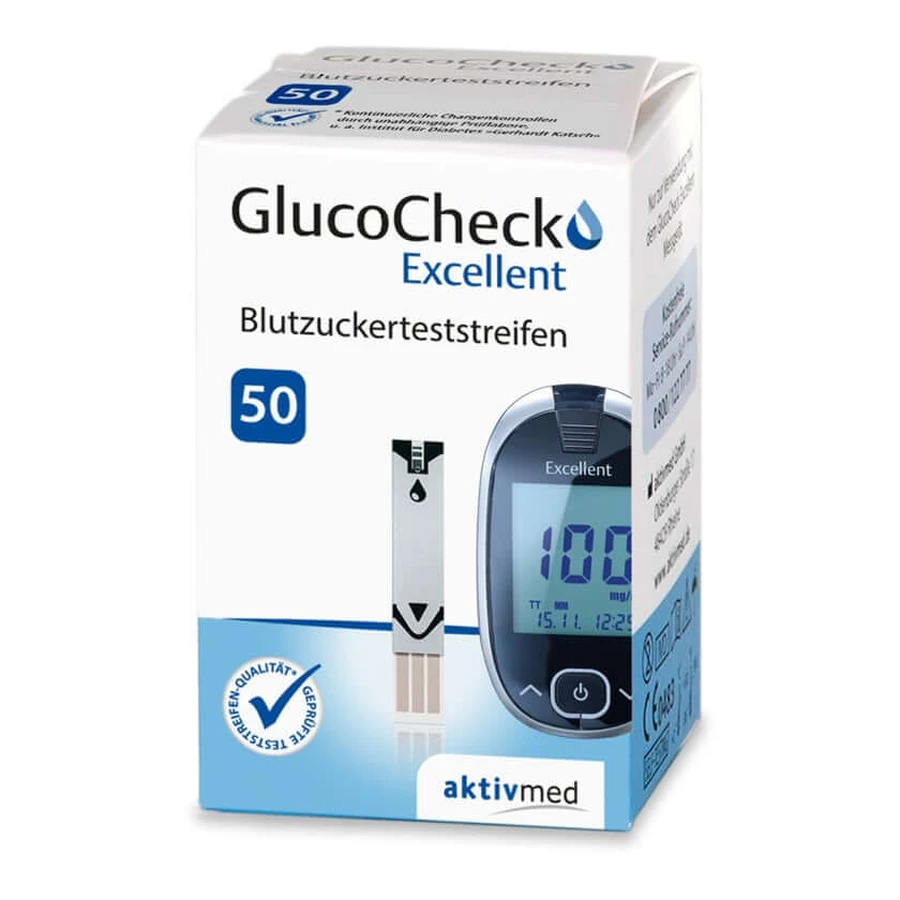 GlucoCheck Excellent bloedglucoseteststrips 50 stuks.