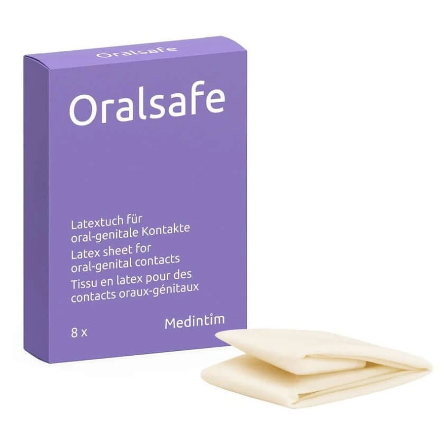 "Oral Safe Strawberry", 8 lingettes en latex, très fines, parfum fraise (8 lingettes) 8 pcs