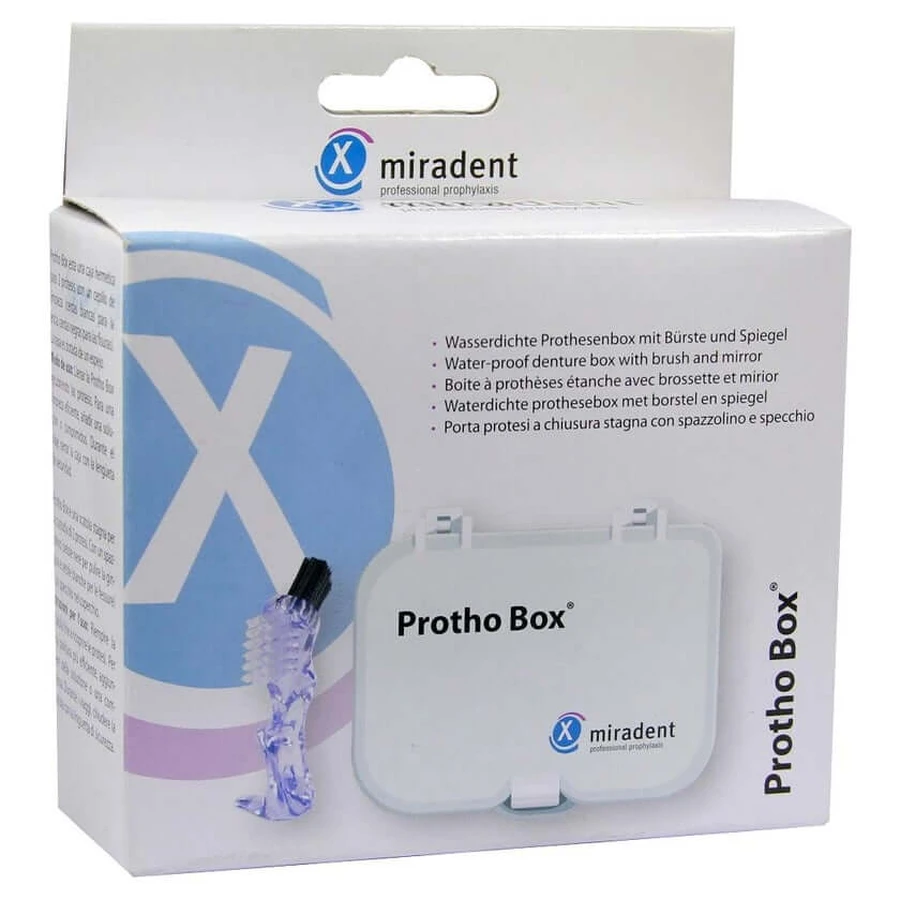 Miradent caja para dentaduras Protho Box con cepillo 1 ud.