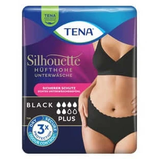 Tena Silhouette Plus Zwart M Incontinentiebroekje 12 stuks.