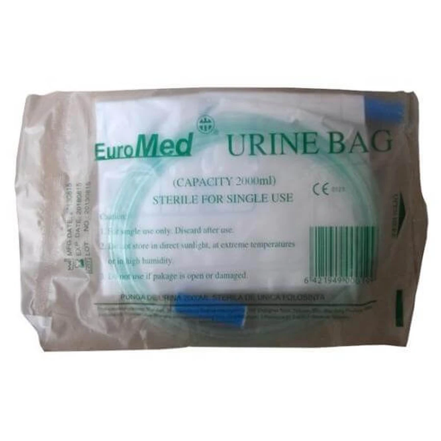 Poche urinaire avec valve en T 2000 ml, 1 pièce, EuroMed