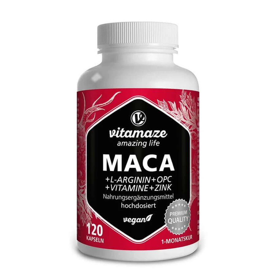 Vitamaze Maca 10:1 Hoge Dosis + L-Arginine + OPC 120 Capsules