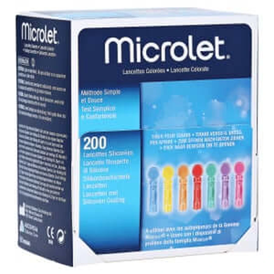 Lancetas Microlet Coloreadas 200 unid.
