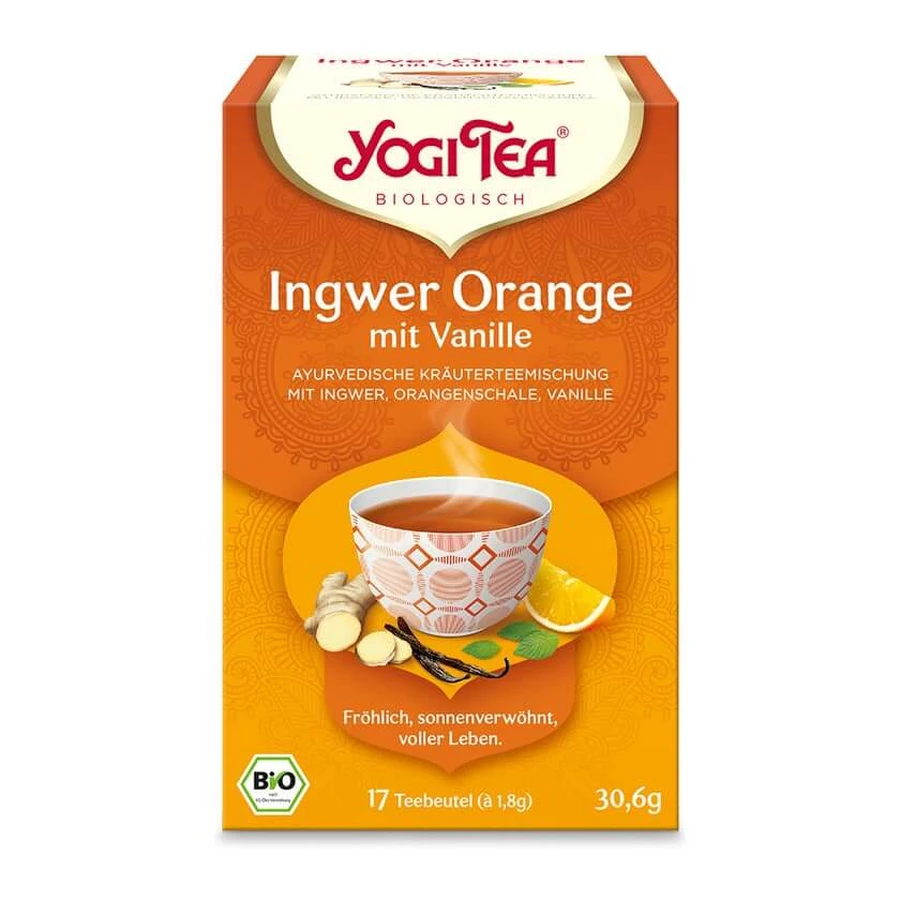 YOGI TEA, jengibre naranja con vainilla, tisana bio 17X1,8 g