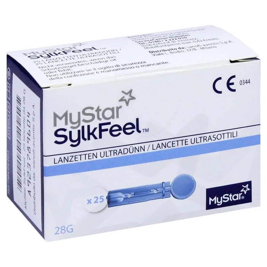 Mystar Sylkfeel lancetten 28 G 25 stuks.