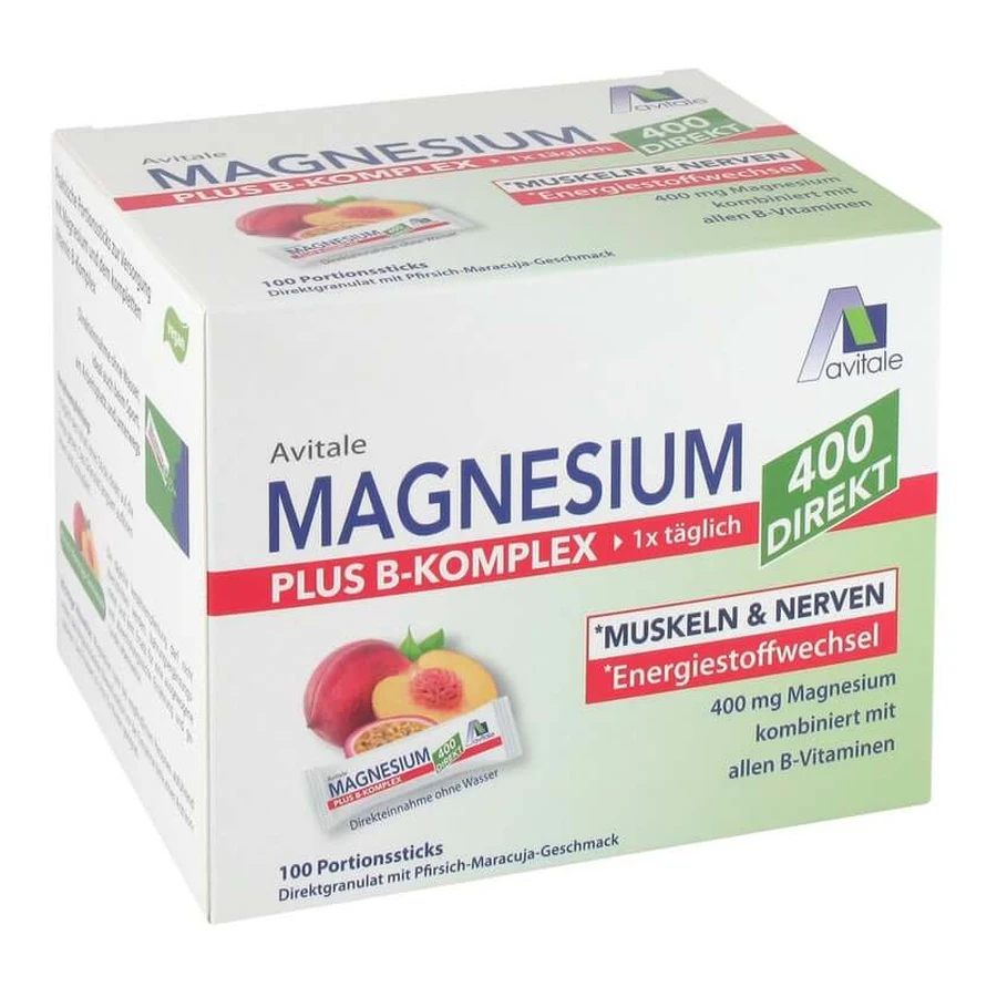 Magnesio 400+Complejo B directo melocotón-maracuyá 100X2,5 g