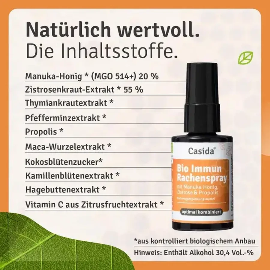 Organic immune throat spray with manuka honey, cistus & propolis 30 ml