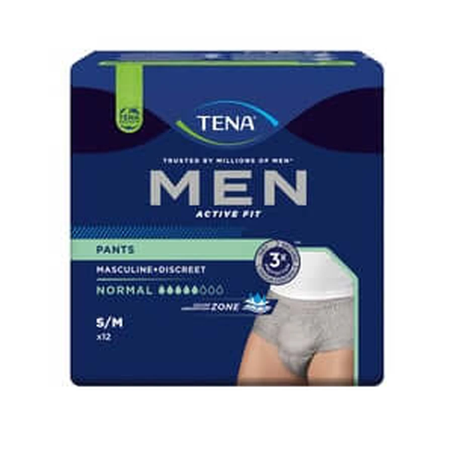 TENA Hommes Pantalon Active Fit Gris normal S/M 12 pcs.