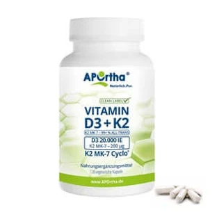 APOrtha® Vitamine D3 20 000 UI + Vitamine K2 MK-7 Cyclo® 200 µg - 120 gélules végétales 120 pcs.
