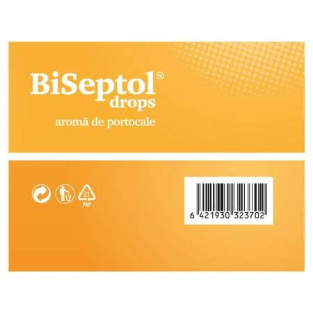 Biseptol sinaasappelsmaakdruppels, 20 stuks, Dacia Plant