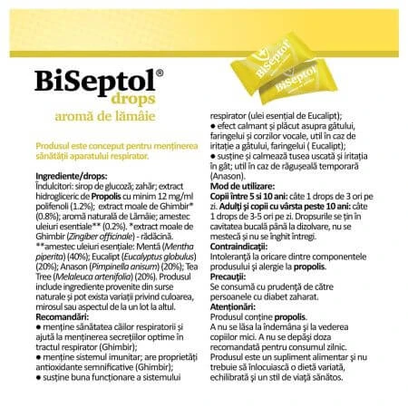 Biseptol Lemon Drops, 20 pieces, Dacia Plant