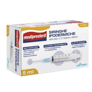Seringue hypodermique aiguille medipresteril 23 gauge 1 1/4 0.5x30mm 5 ml 10 pièces
