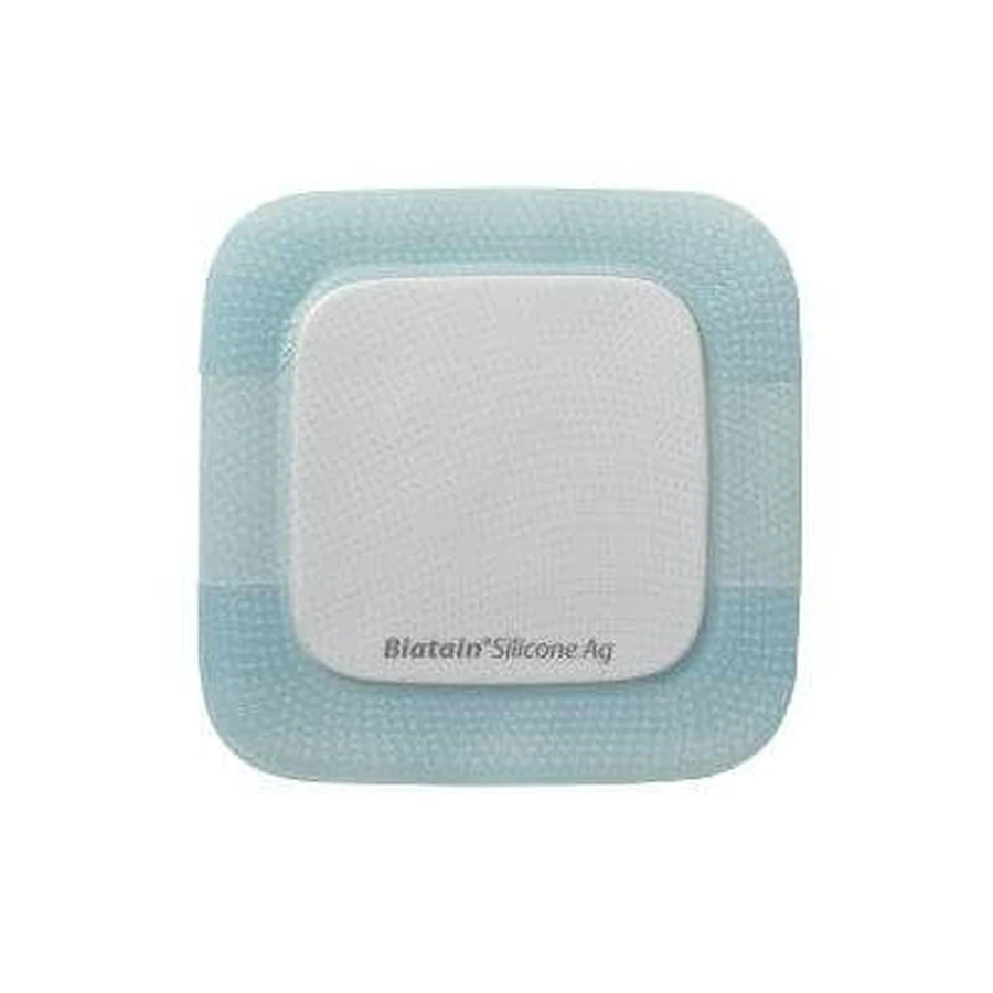 Biatain silberhaltiger Polyurethanschaumverband mit Silikonkleberand 7,5x7,5 cm 5 Stück