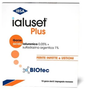 Hyaluset plus gasa impregnada con crema de ácido hialurónico al 0,05%, sulfadiazina de plata al 1%, macrogol, glicerol y agua 10 x 10 cm 10 piezas