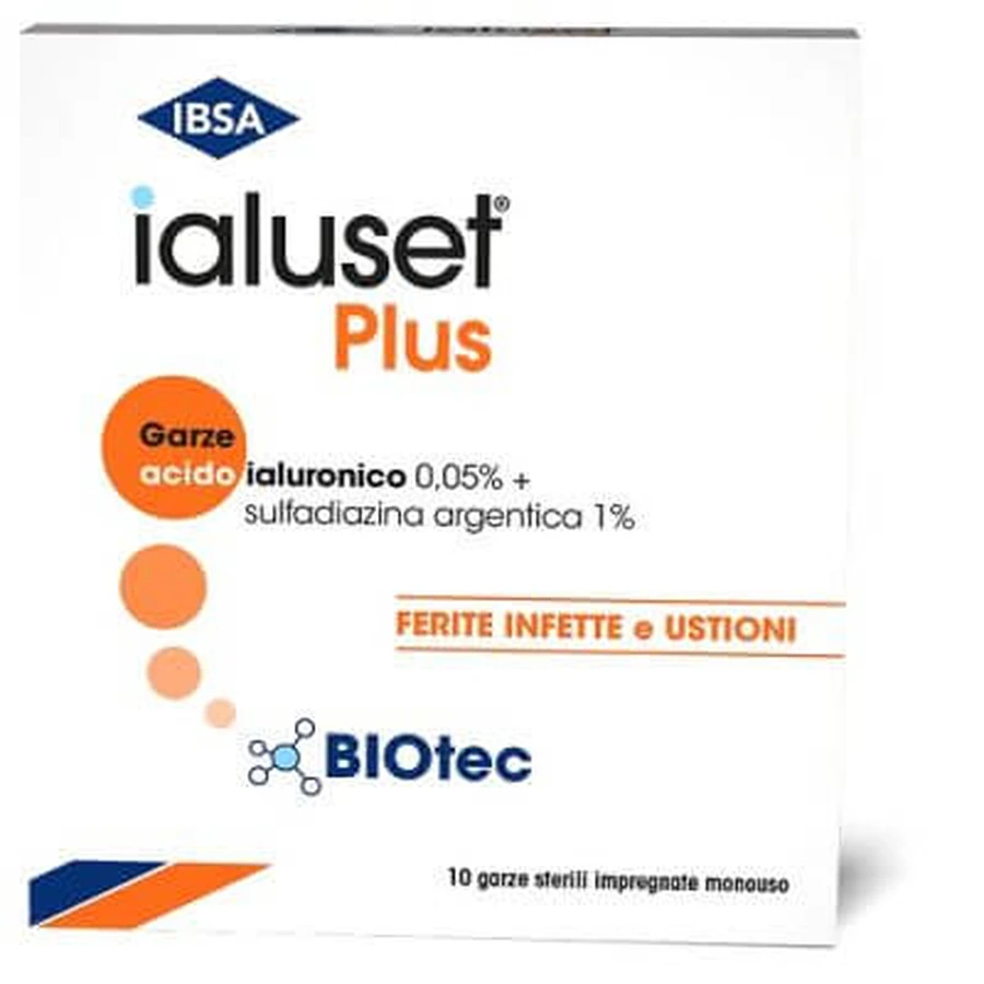 Hyaluset plus gasa impregnada con crema de ácido hialurónico al 0,05%, sulfadiazina de plata al 1%, macrogol, glicerol y agua 10 x 10 cm 10 piezas