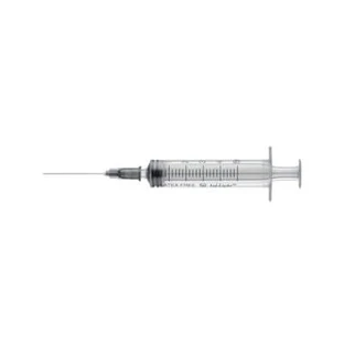 Steriele wegwerpspuit met aangezette naald maatverdeling21x1 1/2 inhoud 5ml centraal luer 1 stuk