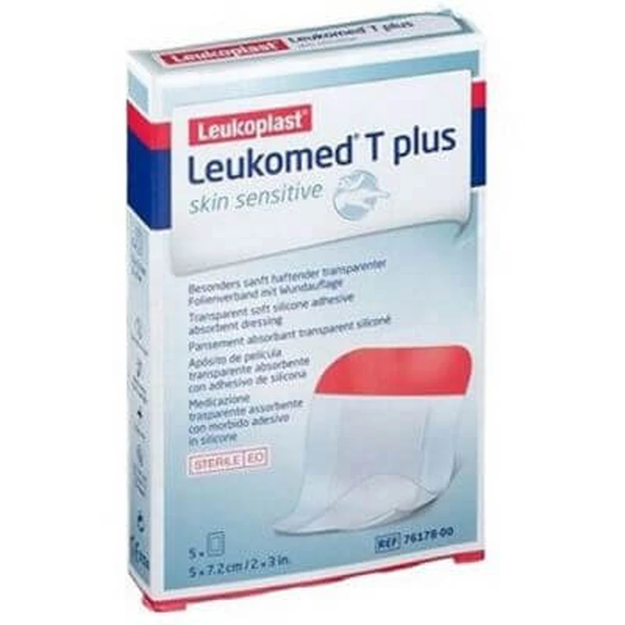 Leukomed t plus skin sensitive waterproof transparent postoperative dressing with silicone adhesive mass 5x7.2cm 5 pieces