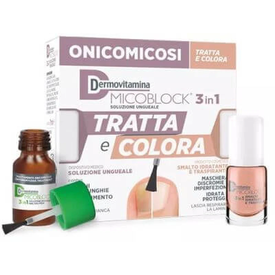 Dermovitamin micoblock 3 w 1 do pielęgnacji i koloryzacji paznokci 7 ml + oddychający nawilżający lakier do paznokci 5 ml: ceny i cechy