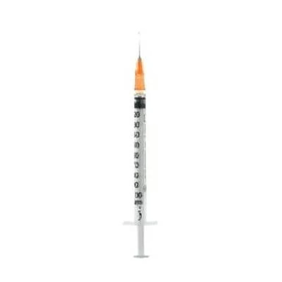 Extrafijne insulinespuit 1ml 100 ui verwijderbare naald 26 gauge 0,45x12 mm 1 stuk