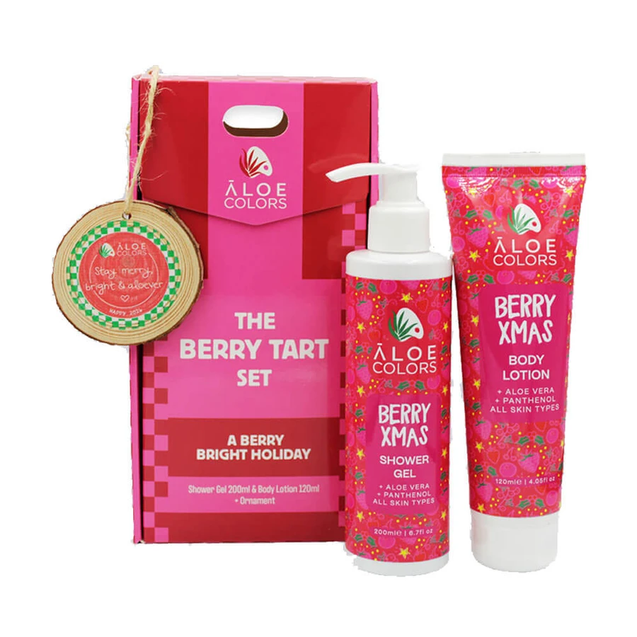 Aloe+ Kleuren De Bessentaart Set met Body Shower 200ml, Body Milk 120ml & Kerstversiering Cadeau