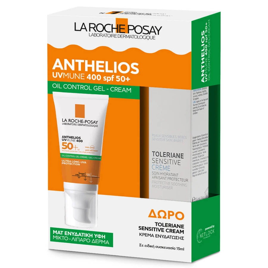 La Roche Posay Promo Pack Anthelios UVMune 400 Oil Control Gel Cream Spf50+ 50ml & FREE Toleriane Sensitive Cream 15ml