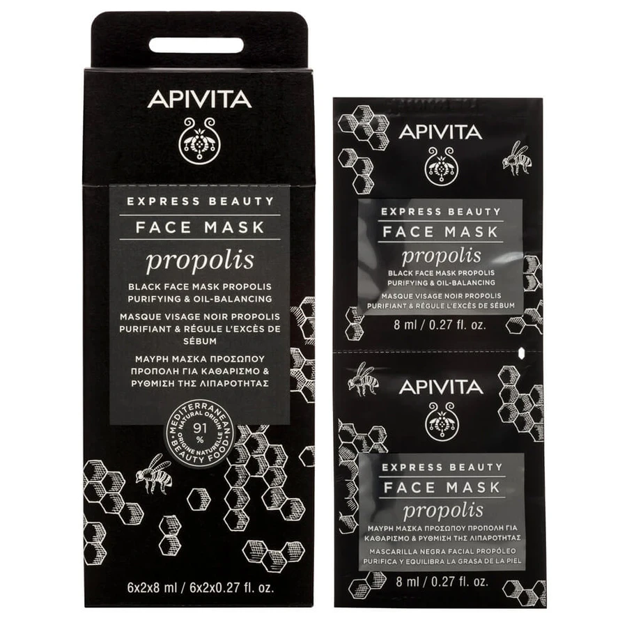 Apivita Express Beauty Schwarze Gesichtsmaske mit Propolis zur Tiefenreinigung 2x8ml