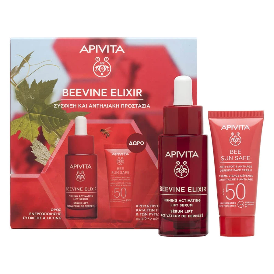 Apivita Promo Pack Beevine Elixir Serum Activador Reafirmante y Lifting 30 ml & GRATIS Bee Sun Safe Crema Facial Antimanchas y Antiedad SPF50 15 ml