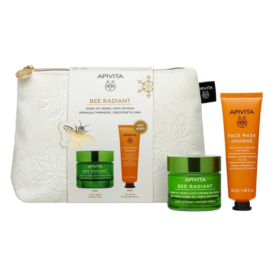 Apivita Promo Pack Bee Radiant Light Texture Cream for Signs of Aging & Restful Face 50ml mit FREE Face Mask Orange 50ml