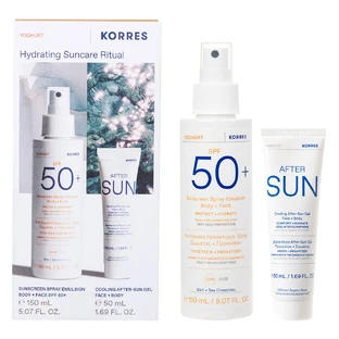 Korres Promo Pack Sonnenschutz Emulsion Spray Körper & Gesicht Joghurt Spray SPF50 150ml & Kühlendes After Sun Gel Gesicht & Körper 50ml