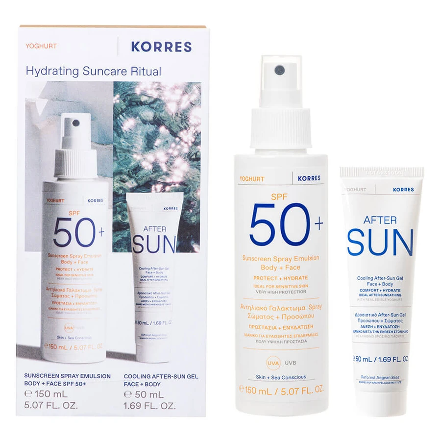 Korres Promo Pack Sonnenschutz Emulsion Spray Körper & Gesicht Joghurt Spray SPF50 150ml & Kühlendes After Sun Gel Gesicht & Körper 50ml