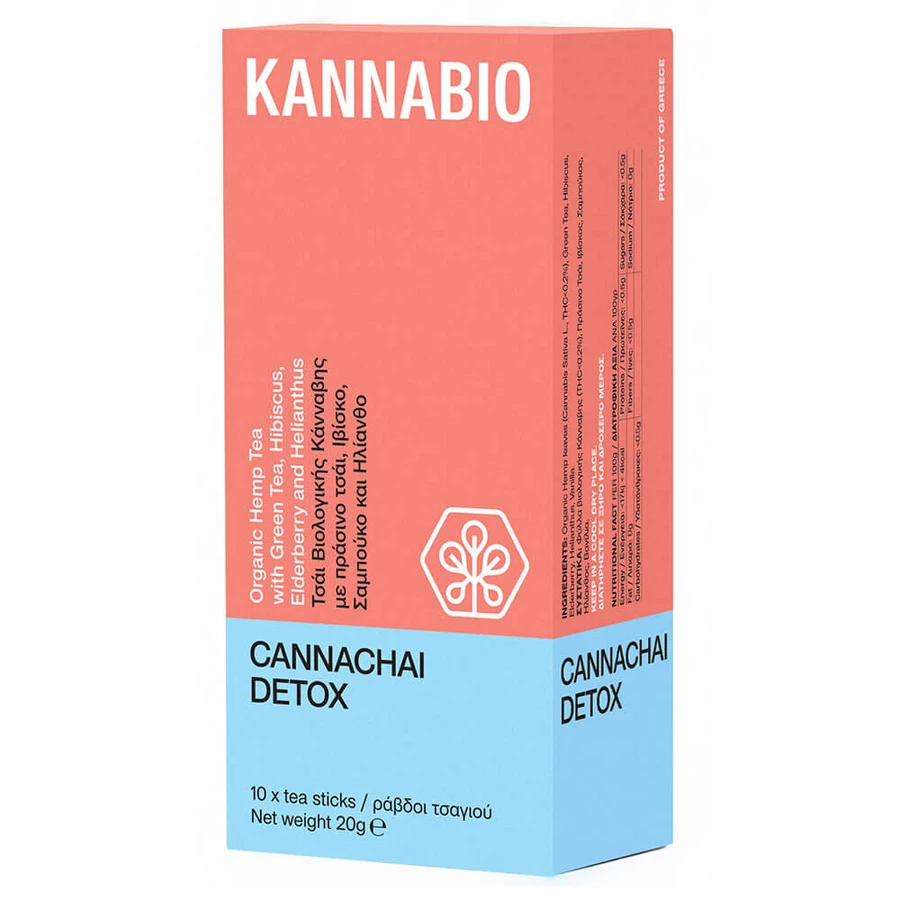 KannaBio Kannachai Detox Biologische Hennep Thee met Groene Thee, Hibiscus, Vlierbes & Helianthus 10sticks