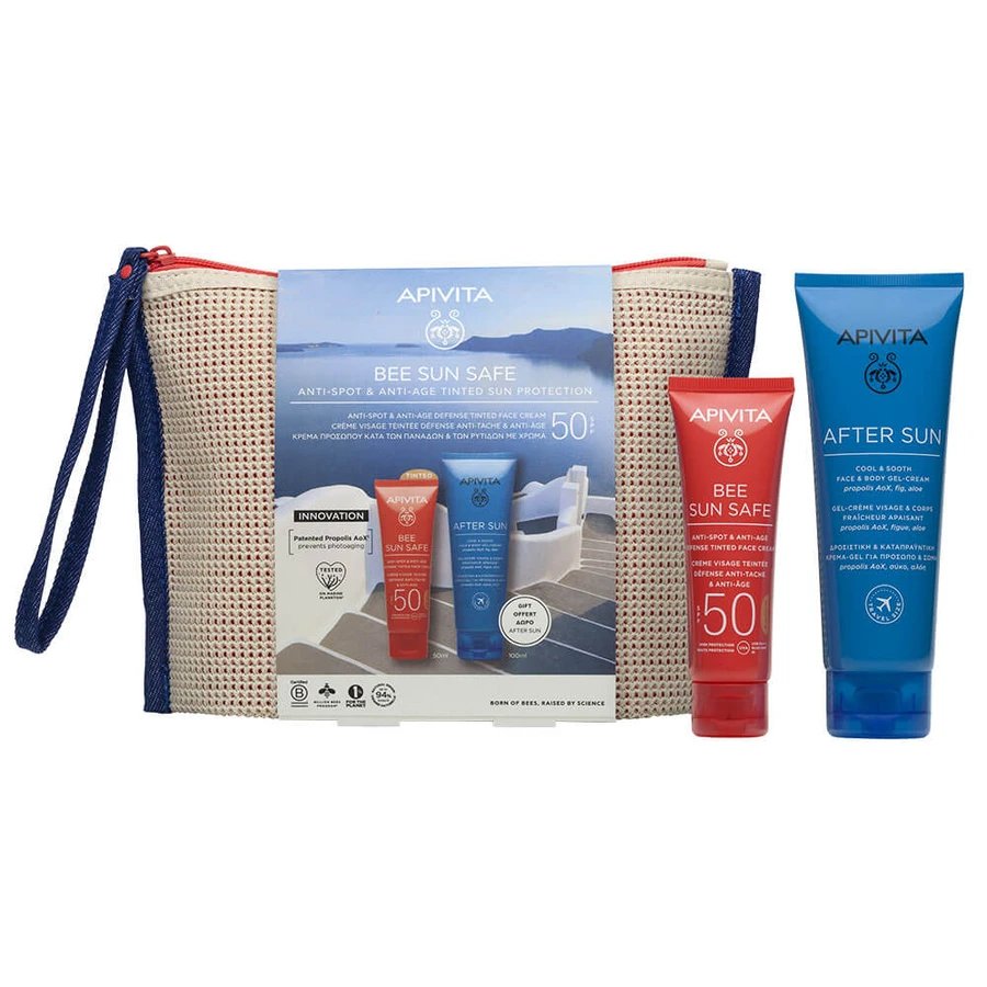 Apivita Promo Pack Bee Sun Safe Anti-Spot & Anti-Age Defence Tinted Face Cream SPF50 50ml & FREE After Sun Face & Body 100ml