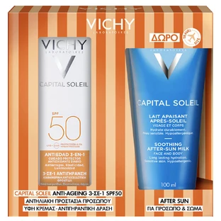 Vichy Promo Pack Capital Soleil Anti-Age 3in1 Antioxidant Care SPF50 50ml & GRATUIT Capital Soleil After Sun Soothing Milk 100ml