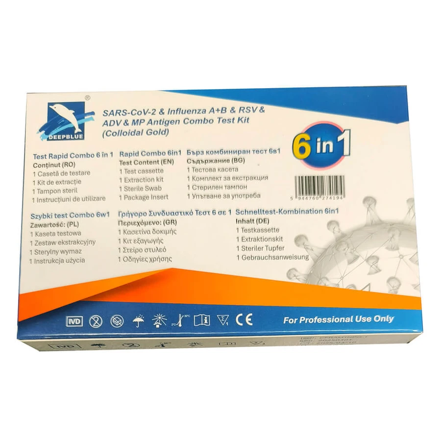 DeepBlue SARS-CoV-2 & Gripe A/B & ADV & RSV & MP Test de Detección Rápida 1pc