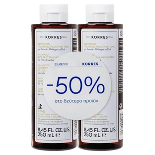 Korres Champú Para Cabello Fino Y Ralo Con Proteína De Arroz Y Tilium 2x250ml
