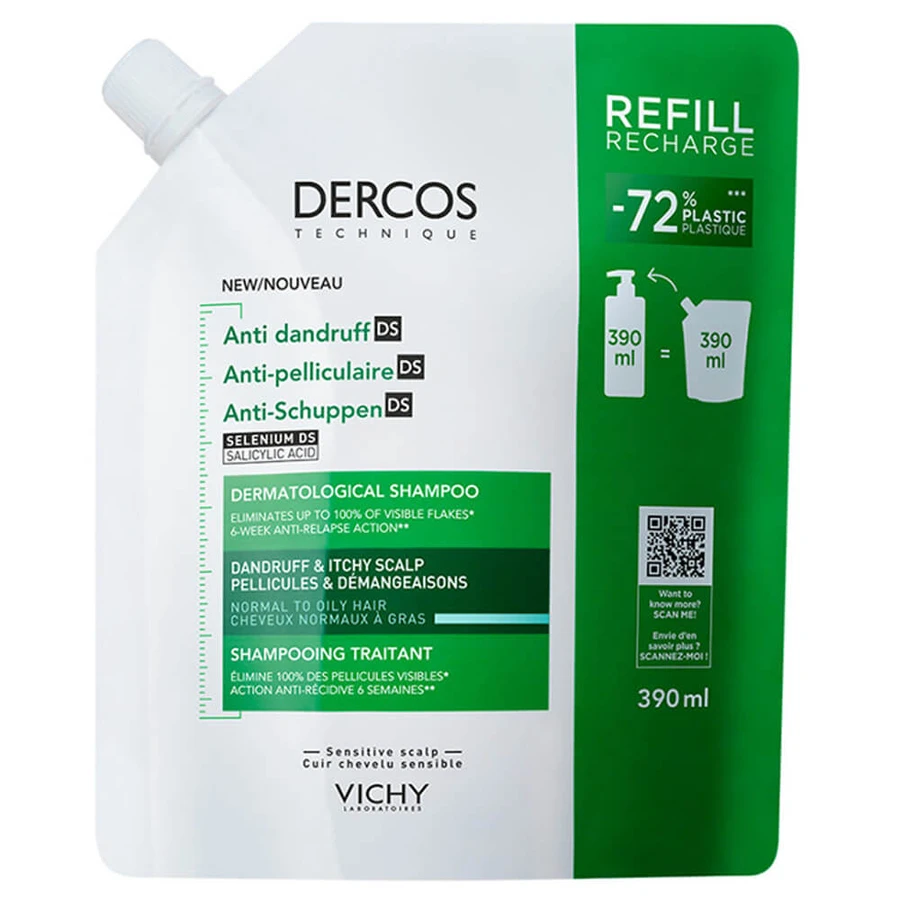 Vichy Dercos Shampoo Antipelliculaire Gras Refill Recharge 390ml