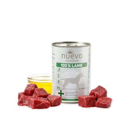 NUEVO Sensitive 100% Lamb, XS-XL, Lamb, canned, single protein, grain-free wet food for dogs with allergies, (in aspic), 400g