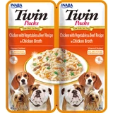 INABA Churu Dog Twin, XS-XL, Chicken and Beef, sachet grain-free wet dog food, (in soup), 80g