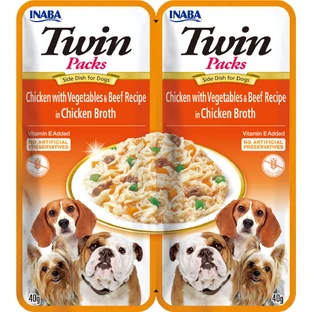 INABA Churu Dog Twin, XS-XL, Chicken and Beef, sachet grain-free wet dog food, (in soup), 80g